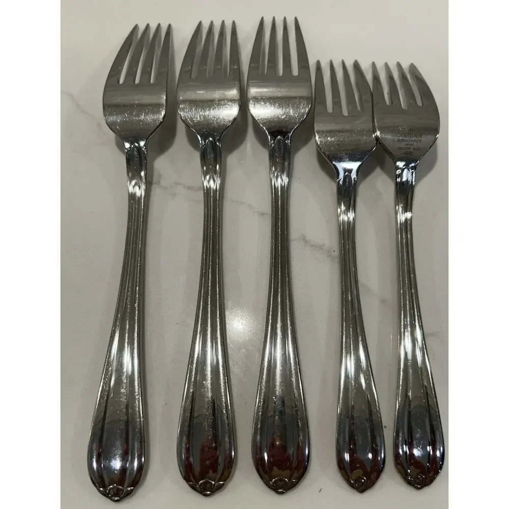 Gorham MELON BUD GLOSSY Set Of 5 Dinner & Salad Forks 18/8 Stainless Japan Vtg